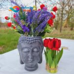 Masca Ghiveci Vas Decorativ Cap Buddha gri ceramica 22cm (7)