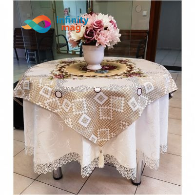 Fata masa Patrata Sagol Bej tesatura Goblen Bumbac model floral 95x95cm ST109